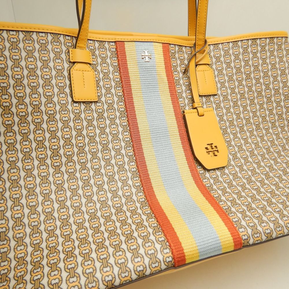 Tory Burch トリーバーチ ジェミニリンク トートバッグ コーティングキャンバス イエロー レディース /253871【中古】