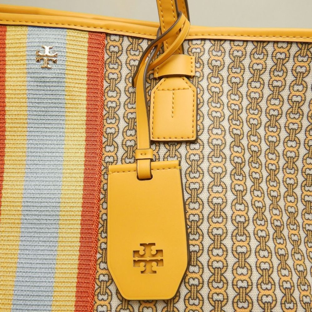 Tory Burch トリーバーチ ジェミニリンク トートバッグ コーティングキャンバス イエロー レディース /253871【中古】