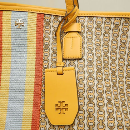 Tory Burch トリーバーチ ジェミニリンク トートバッグ コーティングキャンバス イエロー レディース /253871【中古】