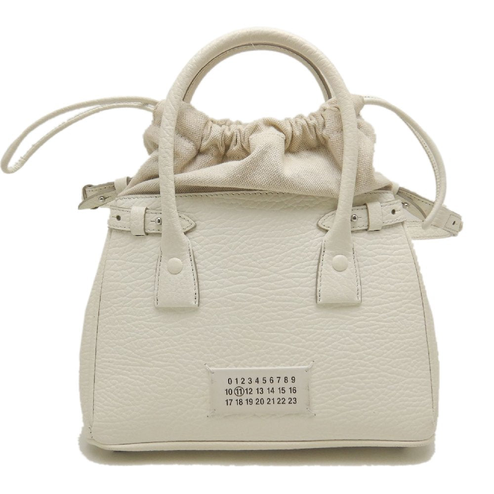 Maison Margiela メゾンマルジェラ 5AC ドローストリングバッグ SB3WD0005 ハンドバッグ レザーxキャンバス ホワイト レディース /253872【中古】