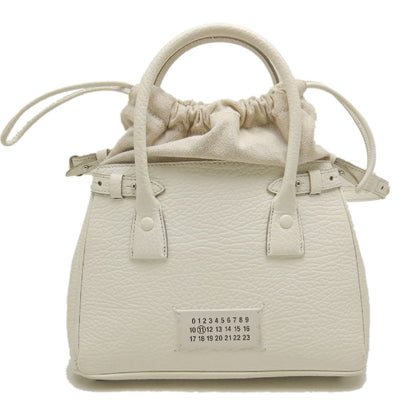 Maison Margiela メゾンマルジェラ 5AC ドローストリングバッグ SB3WD0005 ハンドバッグ レザーxキャンバス ホワイト レディース /253872【中古】