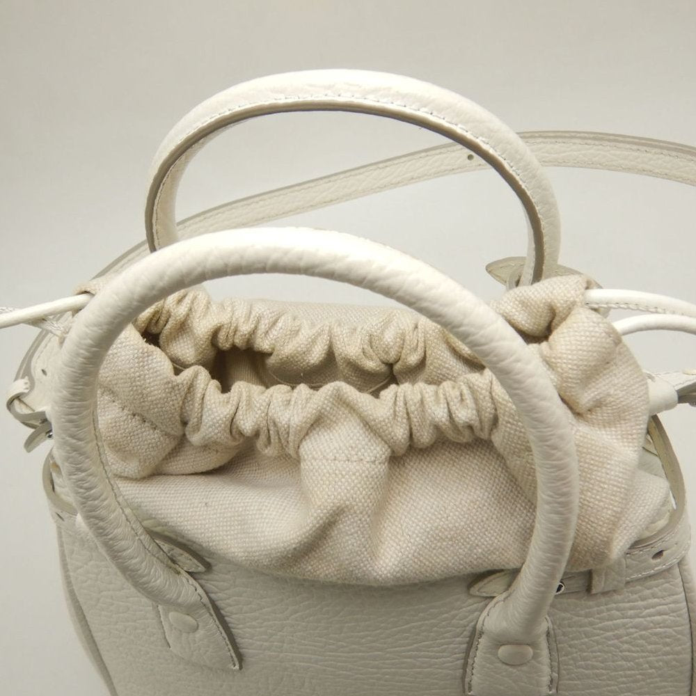 Maison Margiela メゾンマルジェラ 5AC ドローストリングバッグ SB3WD0005 ハンドバッグ レザーxキャンバス ホワイト レディース /253872【中古】