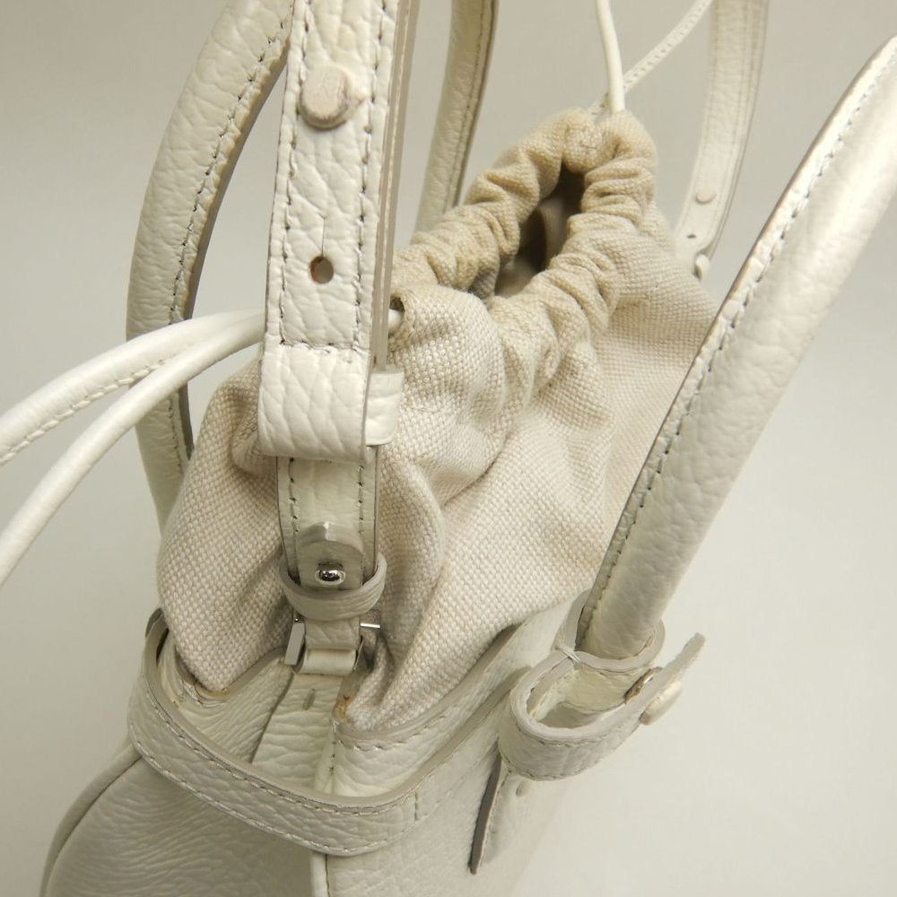 Maison Margiela メゾンマルジェラ 5AC ドローストリングバッグ SB3WD0005 ハンドバッグ レザーxキャンバス ホワイト レディース /253872【中古】