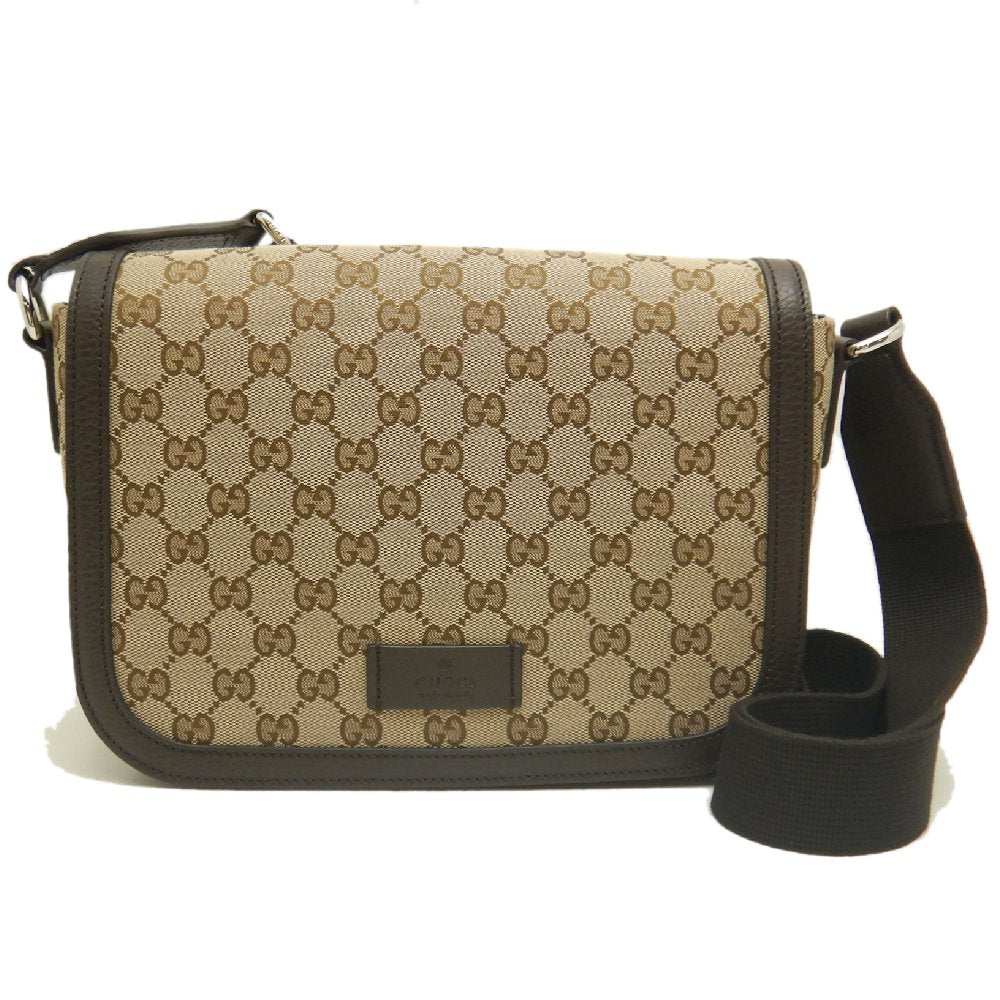 GUCCI グッチ メッセンジャーバッグ 449172 ショルダーバッグ GGキャンバスxレザー ベージュ ダークブラウン アウトレット レディース /253903【中古】