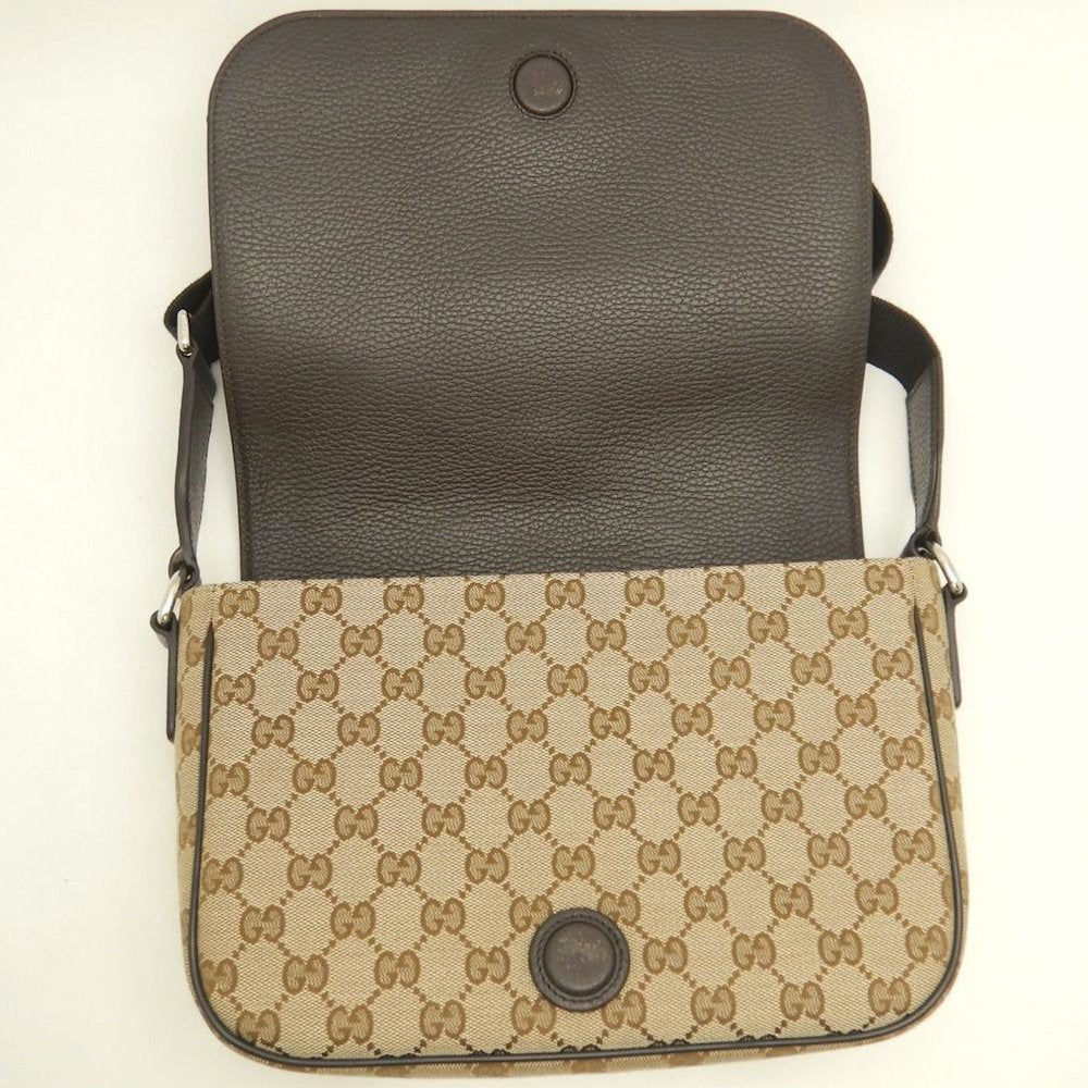 GUCCI グッチ メッセンジャーバッグ 449172 ショルダーバッグ GGキャンバスxレザー ベージュ ダークブラウン アウトレット レディース /253903【中古】