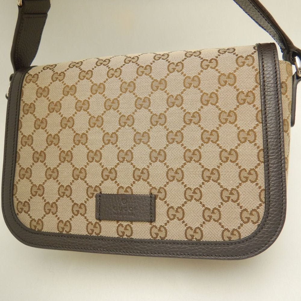 GUCCI グッチ メッセンジャーバッグ 449172 ショルダーバッグ GGキャンバスxレザー ベージュ ダークブラウン アウトレット レディース /253903【中古】