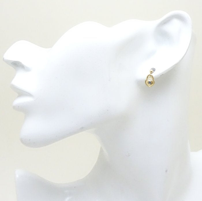 鍵モチーフ ピアス サファイヤ ハートロック＆キー K18YG イエローゴールド/28181【中古】【FJ】