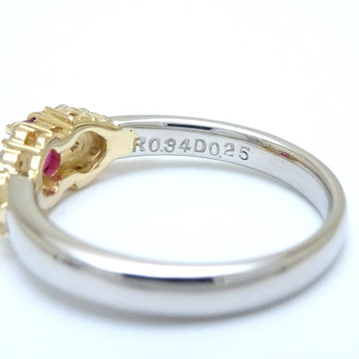 CELINE セリーヌ リング 指輪 ルビー0.34ct ダイヤモンド0.25ct 11.5号 Pt900プラチナxK18YG イエローゴールド /292606【中古】【BJ】