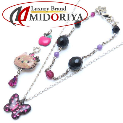 ANNA SUI アナスイ サンリオコラボ キティチャーム付き ネックレス ブレスレット セット バタフライ ラインストーン シルバーメッキ/293440【中古】【BJ】