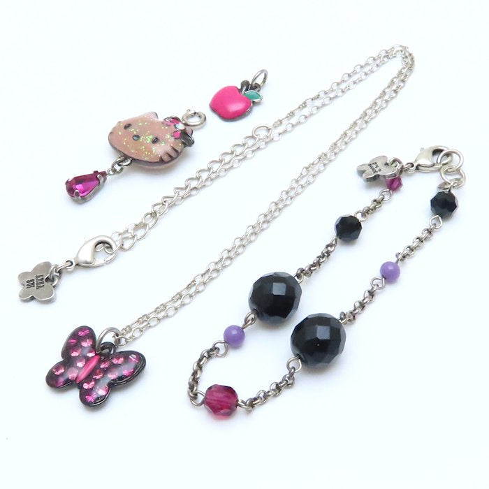 ANNA SUI アナスイ サンリオコラボ キティチャーム付き ネックレス ブレスレット セット バタフライ ラインストーン シルバーメッキ/293440【中古】【BJ】