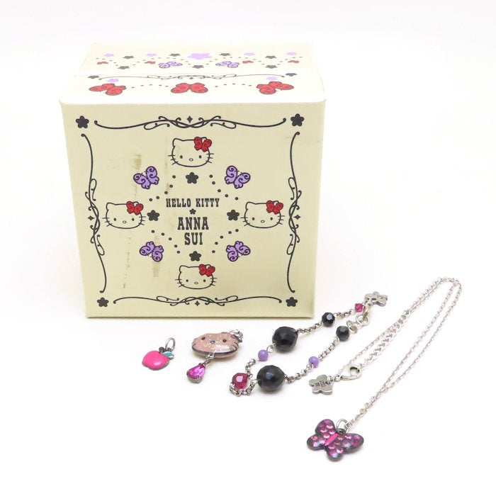 ANNA SUI アナスイ サンリオコラボ キティチャーム付き ネックレス ブレスレット セット バタフライ ラインストーン シルバーメッキ/293440【中古】【BJ】