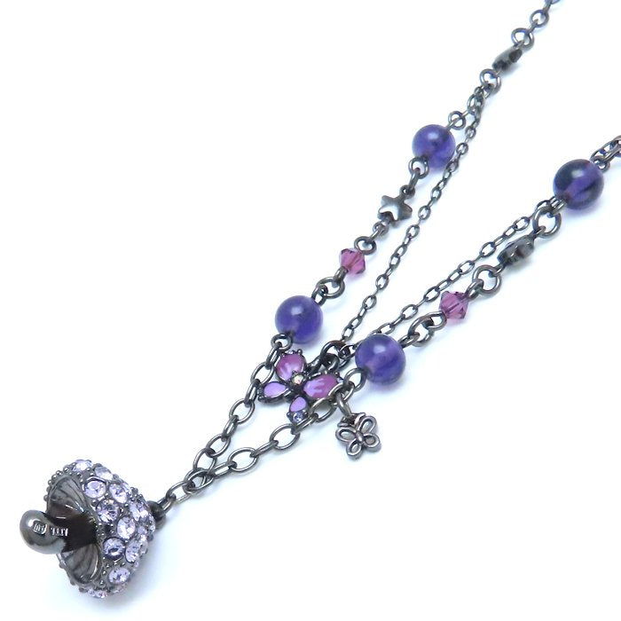 ANNA SUI アナスイ ベニテングダケ バタフライ ネックレス ラインストーン きのこモチーフ シルバーメッキ/293442【中古】【BJ】