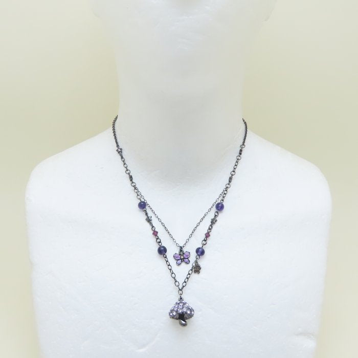 ANNA SUI アナスイ ベニテングダケ バタフライ ネックレス ラインストーン きのこモチーフ シルバーメッキ/293442【中古】【BJ】