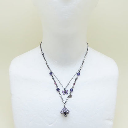ANNA SUI アナスイ ベニテングダケ バタフライ ネックレス ラインストーン きのこモチーフ シルバーメッキ/293442【中古】【BJ】
