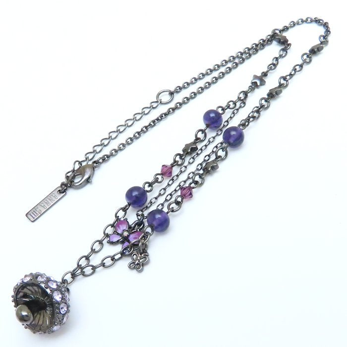 ANNA SUI アナスイ ベニテングダケ バタフライ ネックレス ラインストーン きのこモチーフ シルバーメッキ/293442【中古】【BJ】