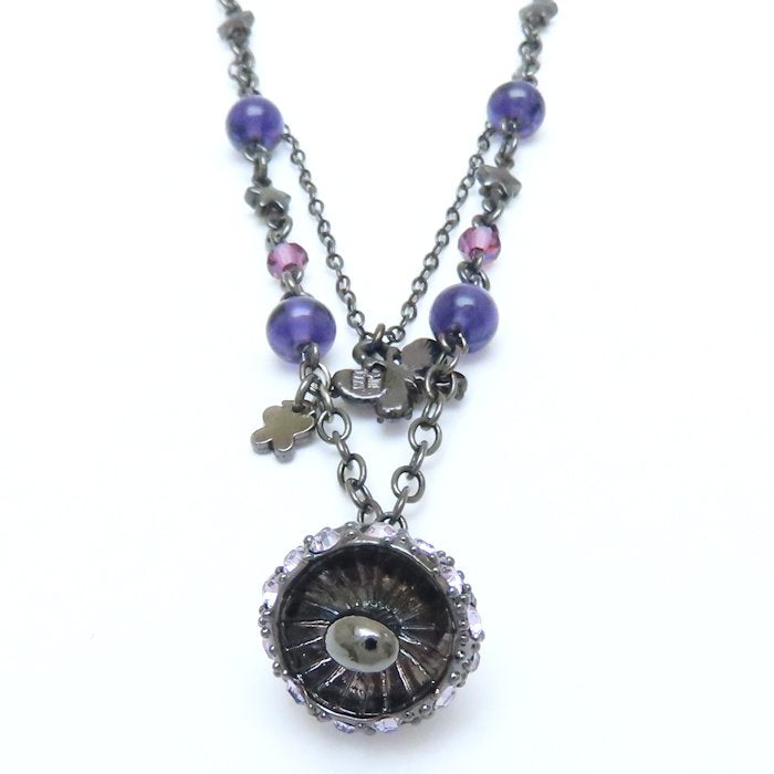 ANNA SUI アナスイ ベニテングダケ バタフライ ネックレス ラインストーン きのこモチーフ シルバーメッキ/293442【中古】【BJ】