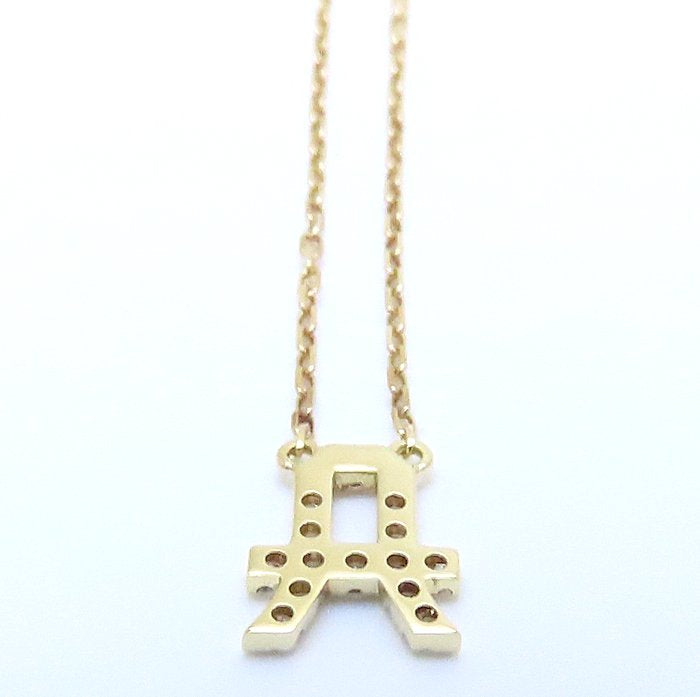AHKAH アーカー イニシャル ネックレス A ダイヤモンド0.07ct アルファベット K18YG イエローゴールド/293497【中古】【BJ】