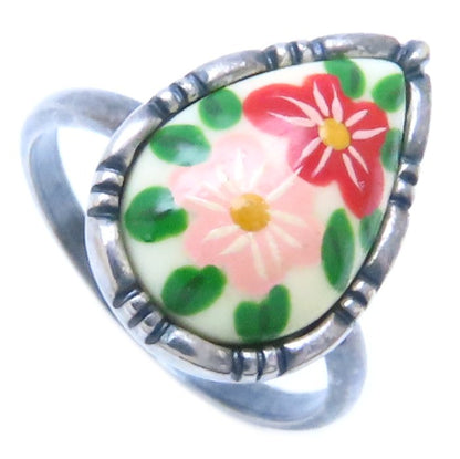 ANNA SUI アナスイ 花柄 リング 指輪 10号 シルバーメッキ/293547【中古】【BJ】