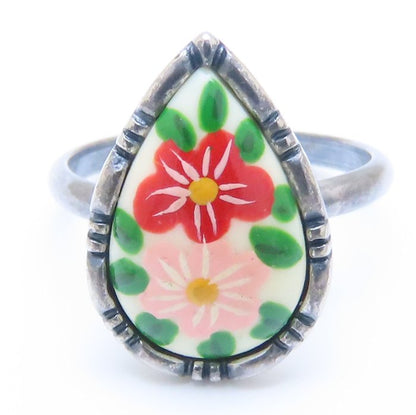 ANNA SUI アナスイ 花柄 リング 指輪 10号 シルバーメッキ/293547【中古】【BJ】