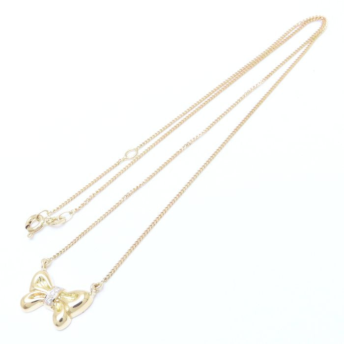 UNOAERRE ウノアエレ リボン ネックレス ダイヤモンド K18YG イエローゴールド/293724【中古】【BJ】