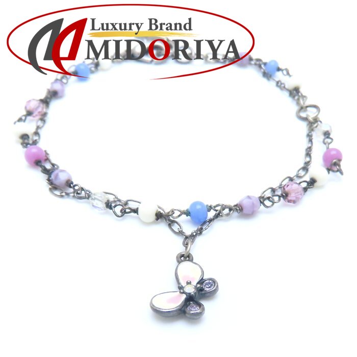 ANNA SUI アナスイ バタフライ ブレスレット ラインストーン 蝶モチーフ シルバーメッキ/293826【中古】【BJ】