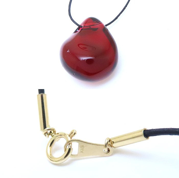 Baccarat バカラ クリスタル ネックレス レッド 赤 K18YG イエローゴールドxレザー /293963【中古】【BJ】