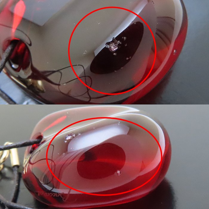 Baccarat バカラ クリスタル ネックレス レッド 赤 K18YG イエローゴールドxレザー /293963【中古】【BJ】