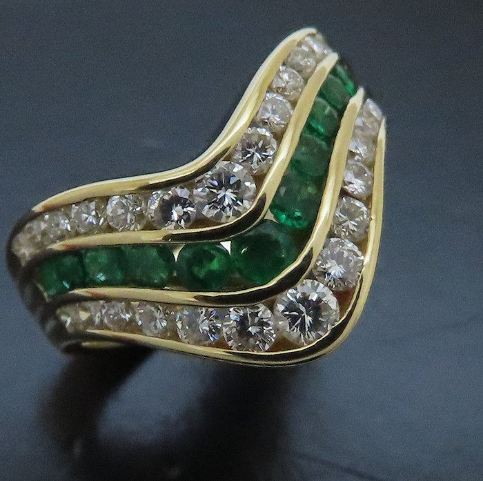 GAINS BOROUGH ゲインズボロー リング 指輪 エメラルド0.53ct ダイヤモンド0.74ct 14号 K18YG イエローゴールド レディース/294693【中古】【BJ】