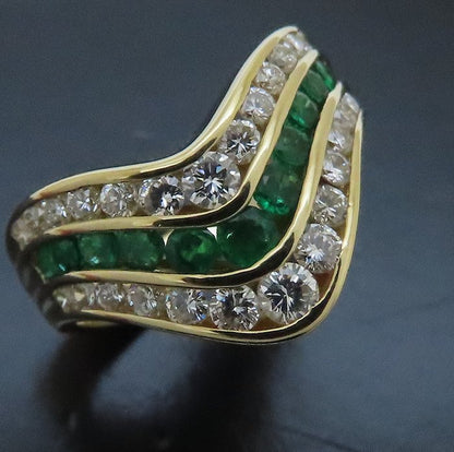 GAINS BOROUGH ゲインズボロー リング 指輪 エメラルド0.53ct ダイヤモンド0.74ct 14号 K18YG イエローゴールド レディース/294693【中古】【BJ】