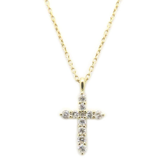4℃ ヨンドシー ダイヤモンド クロス ネックレス K18YG イエローゴールド レディース/295017【中古】【BJ】