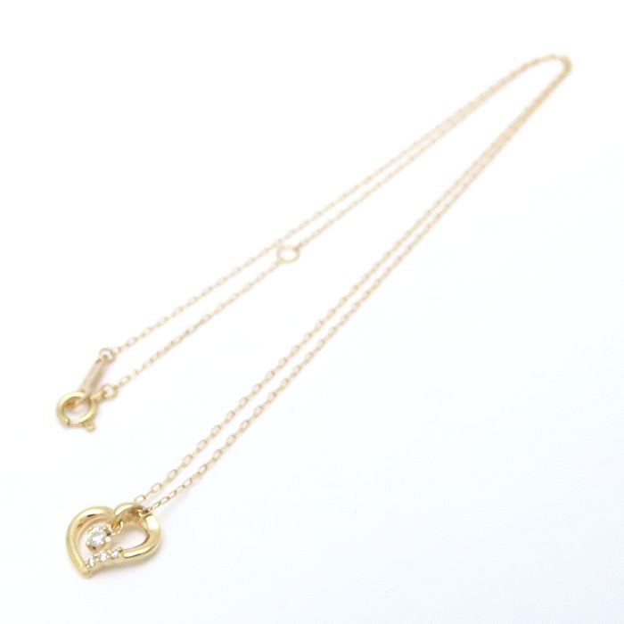 4℃ ヨンドシー オープンハート ネックレス ダイヤモンド K18YG イエローゴールド レディース/295071【中古】【BJ】