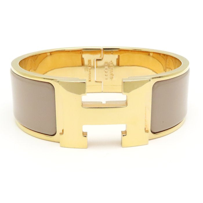 HERMES エルメス クリッククラック H バングル ラージ ベージュ GP ゴールドメッキxエナメル レディース /295087【中古】【BJ】