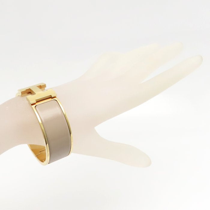 HERMES エルメス クリッククラック H バングル ラージ ベージュ GP ゴールドメッキxエナメル レディース /295087【中古】【BJ】