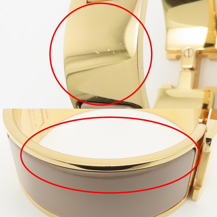 HERMES エルメス クリッククラック H バングル ラージ ベージュ GP ゴールドメッキxエナメル レディース /295087【中古】【BJ】