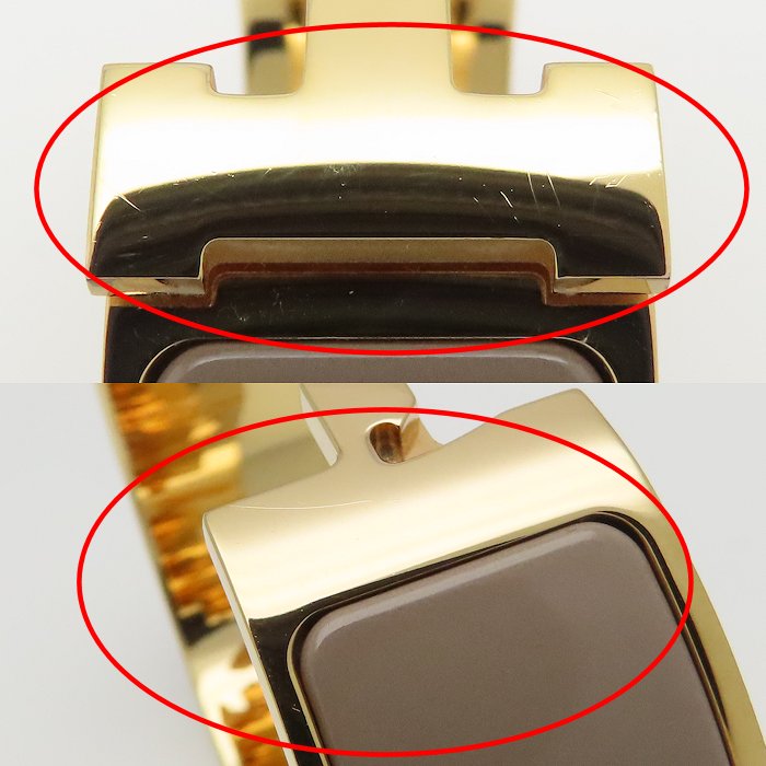 HERMES エルメス クリッククラック H バングル ラージ ベージュ GP ゴールドメッキxエナメル レディース /295087【中古】【BJ】