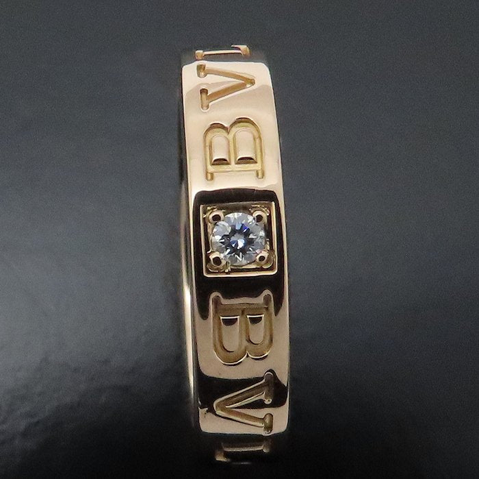 BVLGARI ブルガリ ダブルロゴ リング 指輪 1Pダイヤモンド 8号 K18PG ピンクゴールド レディース/295117【中古】【BJ】