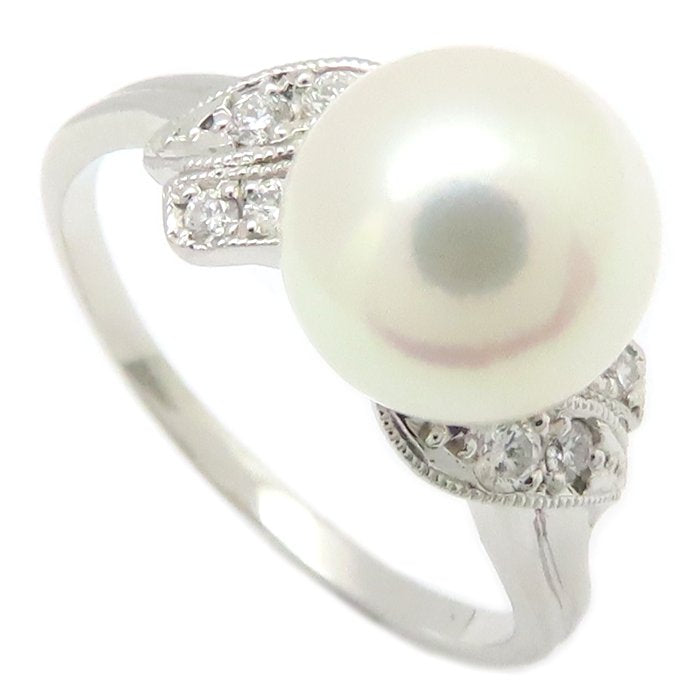 MIKIMOTO ミキモト パール リング 指輪 真珠9.1ミリ ダイヤモンド 17号 Pt950プラチナ レディース/295125【中古】【BJ】