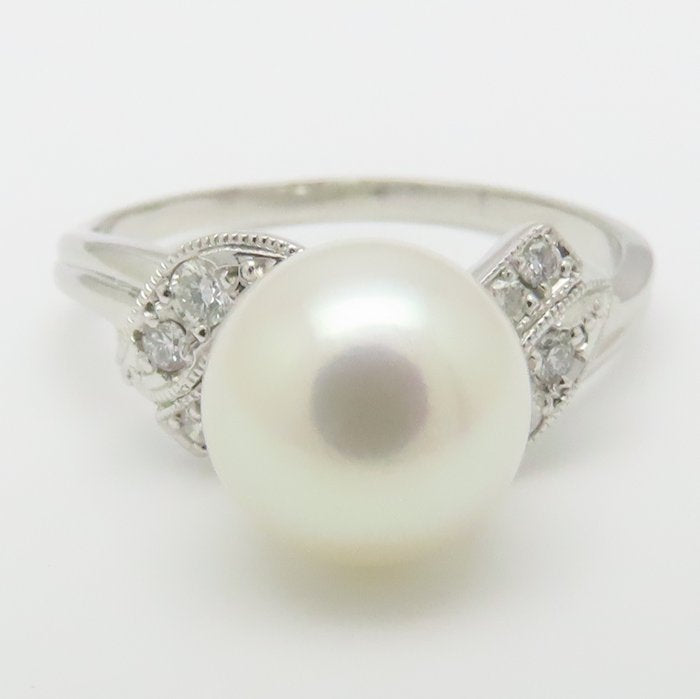 MIKIMOTO ミキモト パール リング 指輪 真珠9.1ミリ ダイヤモンド 17号 Pt950プラチナ レディース/295125【中古】【BJ】
