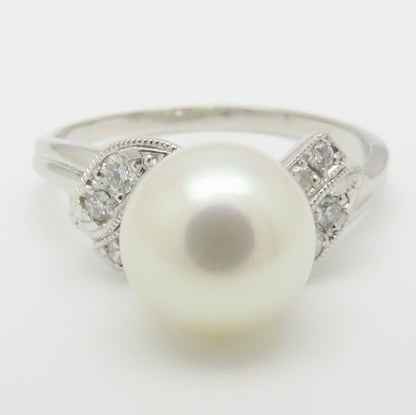MIKIMOTO ミキモト パール リング 指輪 真珠9.1ミリ ダイヤモンド 17号 Pt950プラチナ レディース/295125【中古】【BJ】