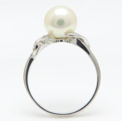 MIKIMOTO ミキモト パール リング 指輪 真珠9.1ミリ ダイヤモンド 17号 Pt950プラチナ レディース/295125【中古】【BJ】