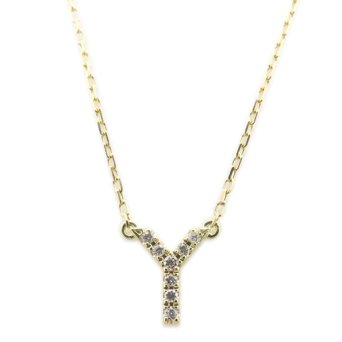 AHKAH アーカー イニシャル ネックレス Y アルファベット ダイヤモンド K18YG イエローゴールド レディース/295279【中古】【BJ】