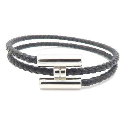 HERMES エルメス トゥルニ トレッセ ブレスレット ブラックｘシルバー H068406FP89T4 シルバーメッキxレザー メンズ/295284【中古】【BJ】