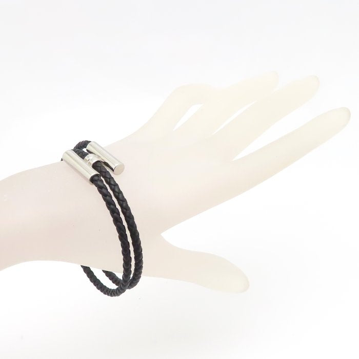 HERMES エルメス トゥルニ トレッセ ブレスレット ブラックｘシルバー H068406FP89T4 シルバーメッキxレザー メンズ/295284【中古】【BJ】