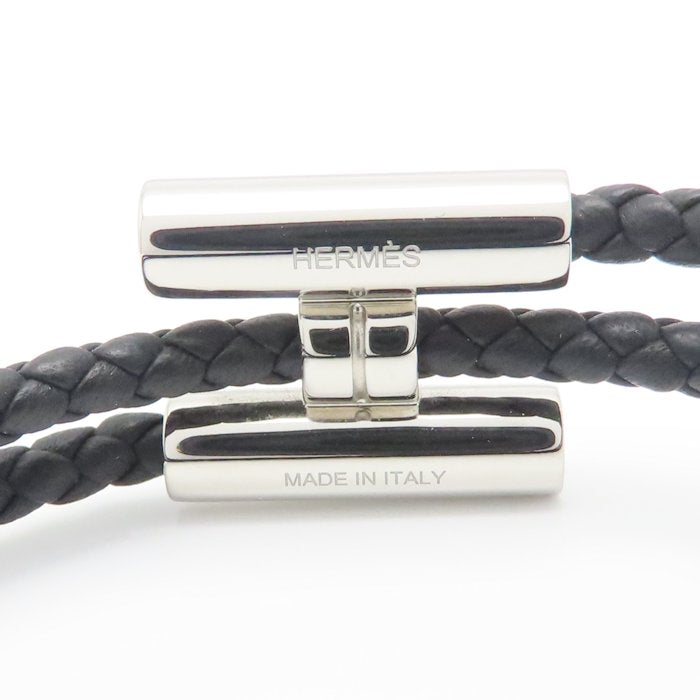 HERMES エルメス トゥルニ トレッセ ブレスレット ブラックｘシルバー H068406FP89T4 シルバーメッキxレザー メンズ/295284【中古】【BJ】