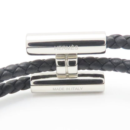 HERMES エルメス トゥルニ トレッセ ブレスレット ブラックｘシルバー H068406FP89T4 シルバーメッキxレザー メンズ/295284【中古】【BJ】