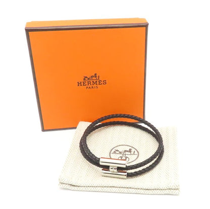 HERMES エルメス トゥルニ トレッセ ブレスレット ブラックｘシルバー H068406FP89T4 シルバーメッキxレザー メンズ/295284【中古】【BJ】