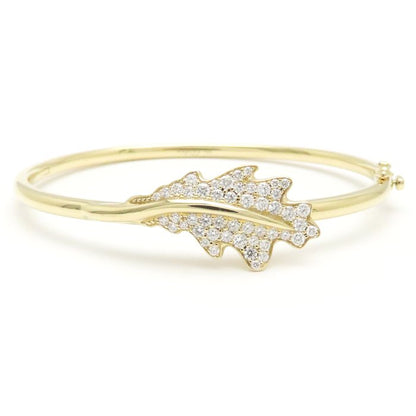 Asprey アスプレイ ウッドランド オークリーフ バングル シングル ダイヤモンド K18YG イエローゴールド レディース/295286【中古】【BJ】