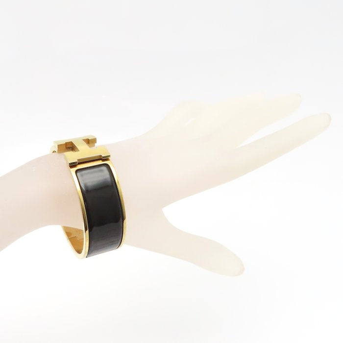 HERMES エルメス クリッククラック GM バングル ブラックｘゴールド GP(ゴールドメッキ)xエナメル レディース/295307【中古】【BJ】