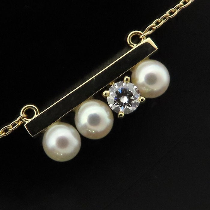 TASAKI 田崎真珠 プチ バランス ダイヤモンド ソロ ネックレス あこや真珠 ダイヤモンド0.13ct P-16743-4-18KYG K18YG イエローゴールド レディース/295321【中古】【BJ】