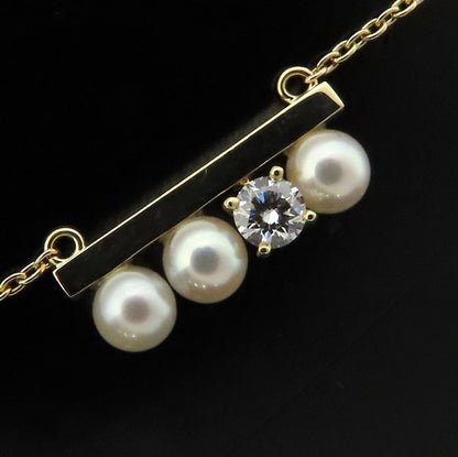 TASAKI 田崎真珠 プチ バランス ダイヤモンド ソロ ネックレス あこや真珠 ダイヤモンド0.13ct P-16743-4-18KYG K18YG イエローゴールド レディース/295321【中古】【BJ】